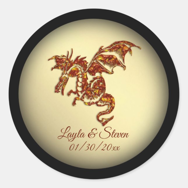 Dragon on Gold Personal Classic Round Sticker (Front)