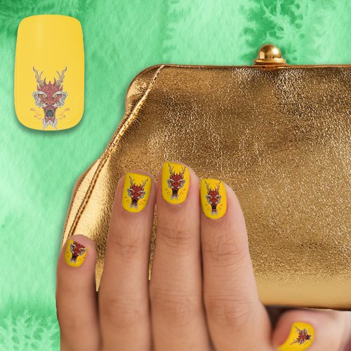 Dragon on Gold Yellow Minx Nail Art
