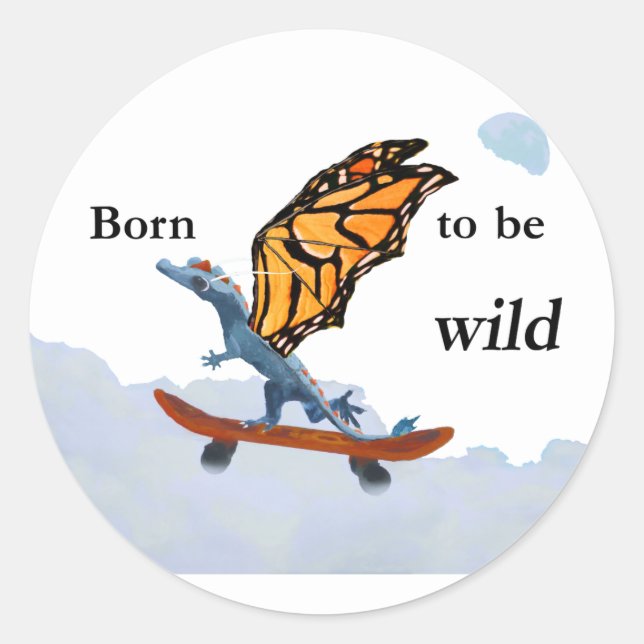 Dragon on Skateboard Classic Round Sticker (Front)