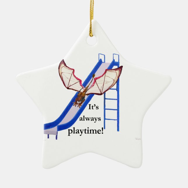 Dragon on Slide Ceramic Ornament (Front)