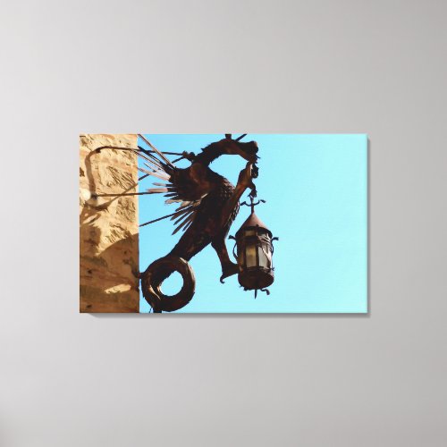 Dragon on the castle wall Digital art painting Canvas Print