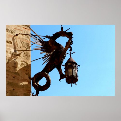Dragon on the castle wall  Digital art painting Poster