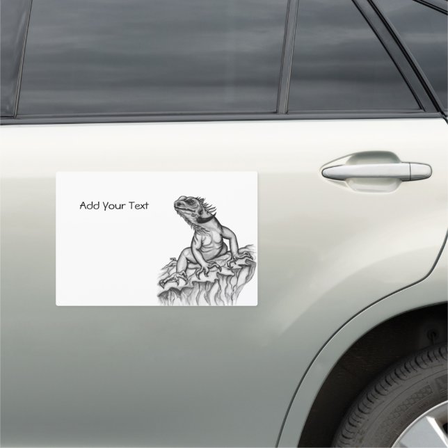 Dragon on the Rock , black and white Design Car Magnet (In Situ)
