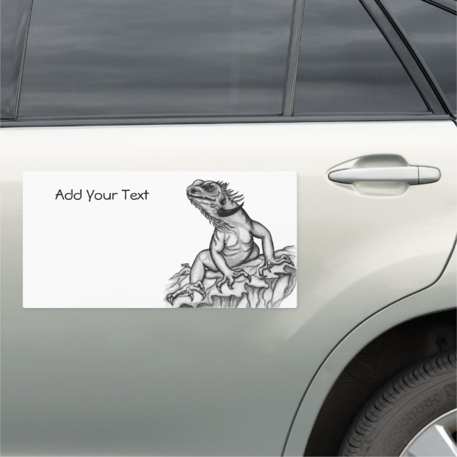 Dragon on the Rock , black and white Design Car Magnet (In Situ)