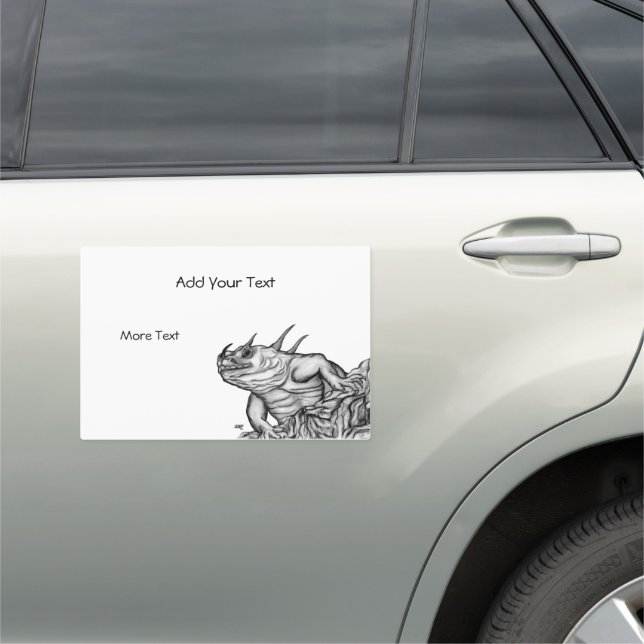 Dragon on the Rock , black and white Design Car Magnet (In Situ)