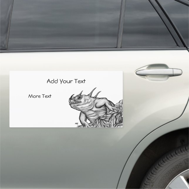 Dragon on the Rock , black and white Design Car Magnet (In Situ)
