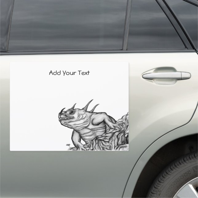 Dragon on the Rock , black and white Design Car Magnet (In Situ)