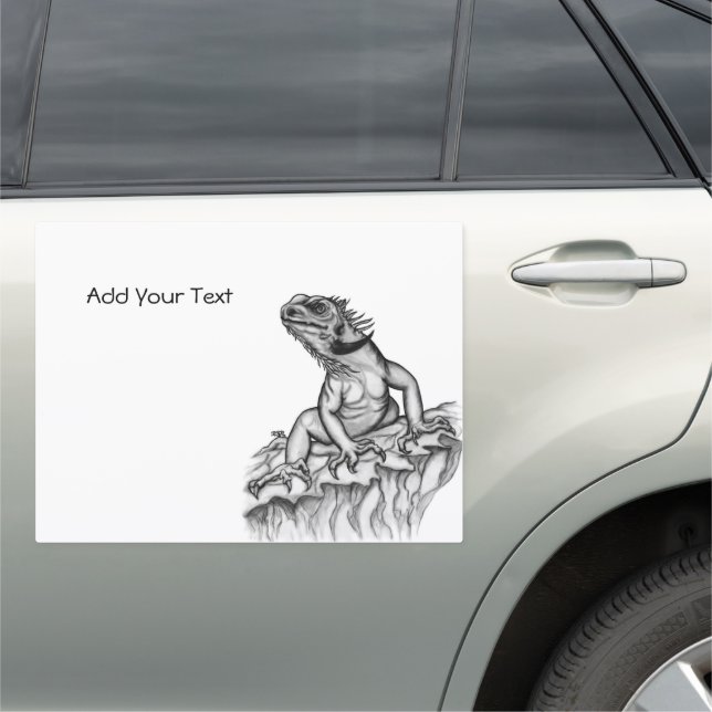 Dragon on the Rock , black and white Design Car Magnet (In Situ)