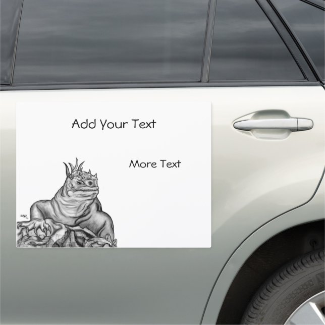 Dragon on the Rock , black and white Design Car Magnet (In Situ)