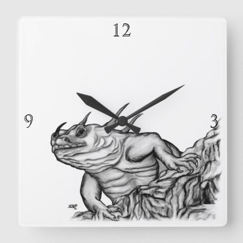 Dragon on the Rock Square Wall Clock