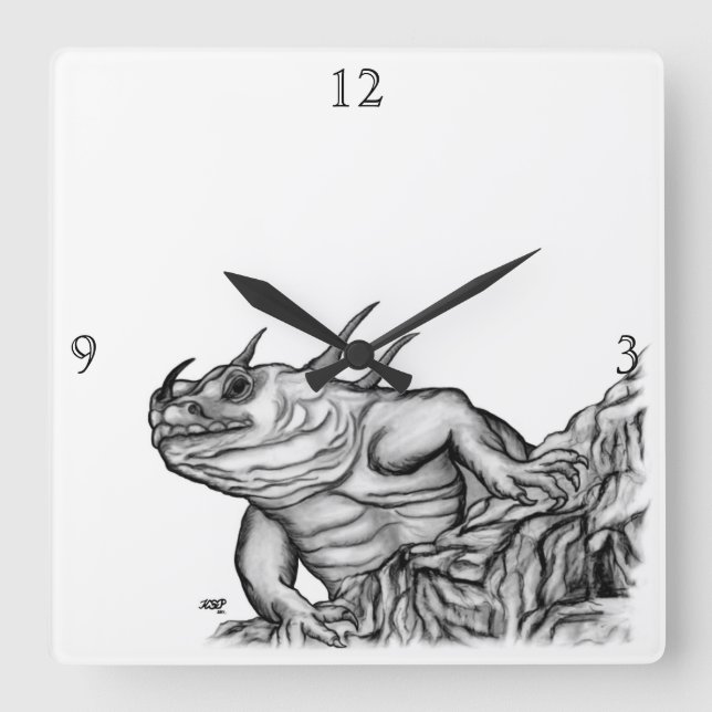 Dragon on the Rock Square Wall Clock (Front)