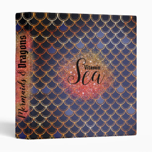 Dragon or Mermaid Scales Cobalt Blue, Golden Pink 3 Ring Binder