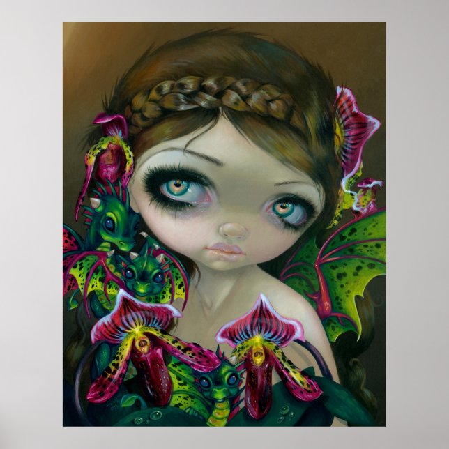 Dragon Orchid fairy ART PRINT dragonling big eye (Front)