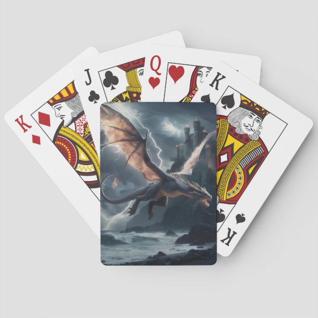 Dragon over the castle. poker cards (Back)