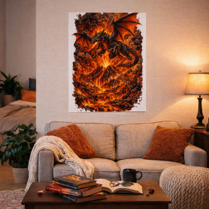 Dragon Over Volcanic Realm Poster