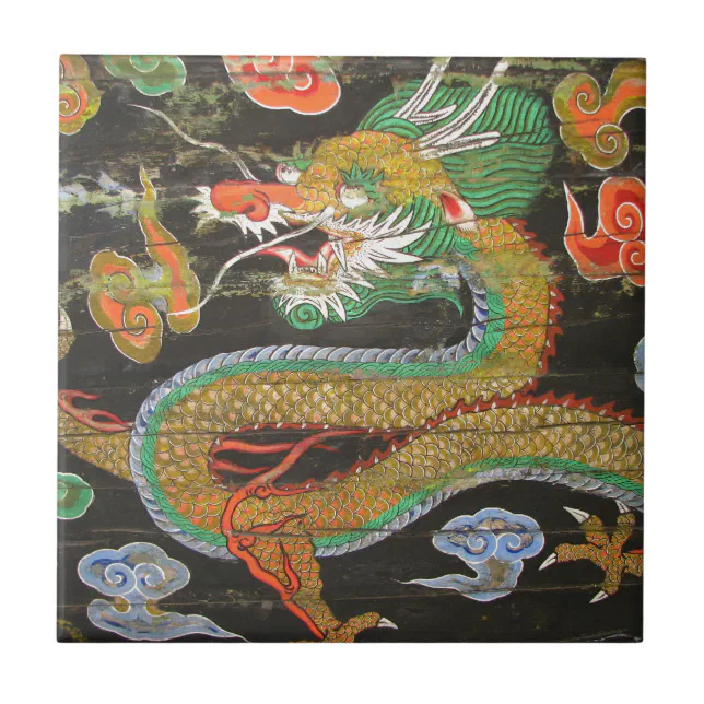 Dragon painting on the Korean ceiling of Sungnyemu Tile | Zazzle