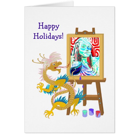 Dragon paints your portrait template Card