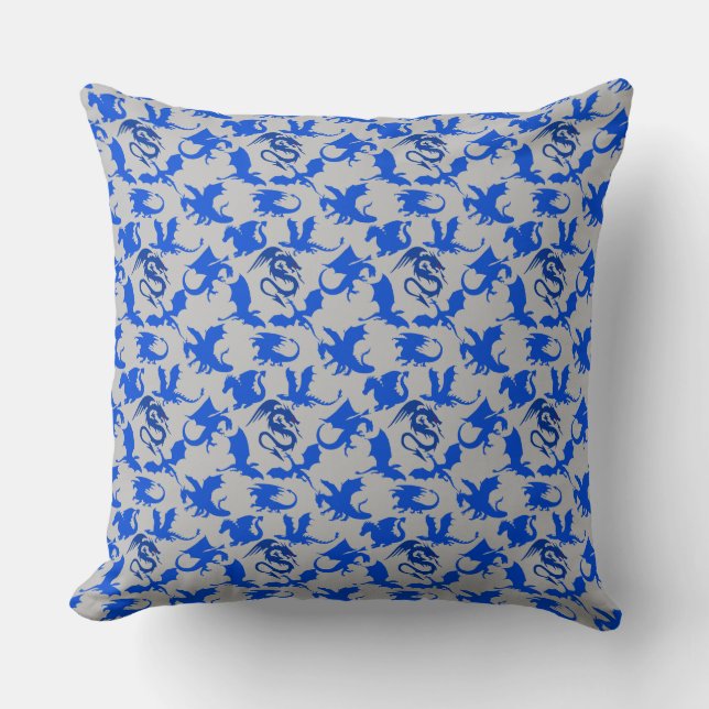 Dragon pattern 02 blue.bwx4 grey BG Throw Pillow (Front)