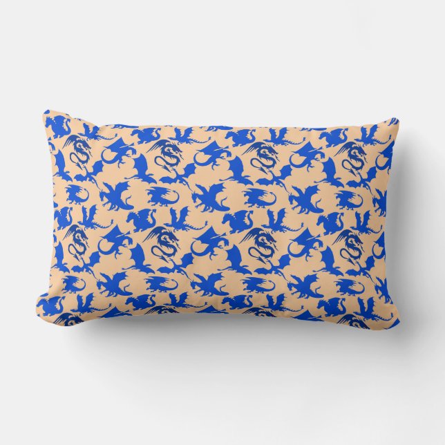 Dragon pattern 02 blue.bwx4 Lorange BG Lumbar Pillow (Front)