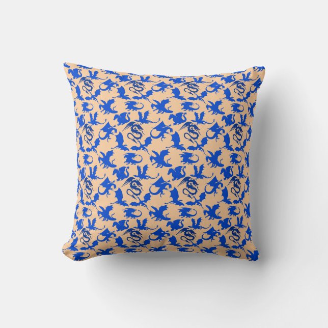 Dragon pattern 02 blue.bwx4 Lorange BG Throw Pillow (Front)