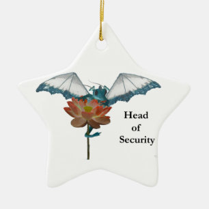 Dragon Peeks Around Flower Ceramic Ornament