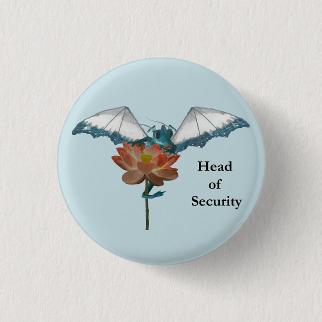 Dragon Peeks Around Flower Pinback Button (Front)