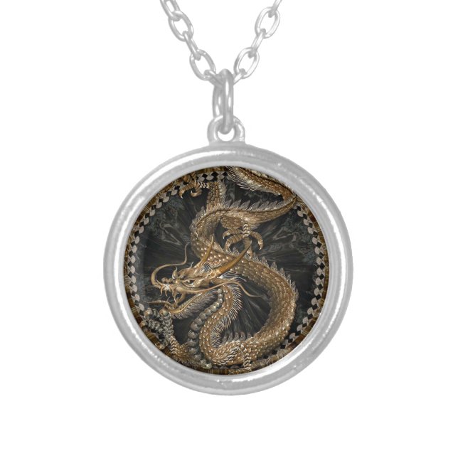 Dragon Pentagram Silver Plated Necklace (Front)