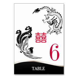 Dragon-Pheonix Double Happiness Wedding Menu+Table Table Number