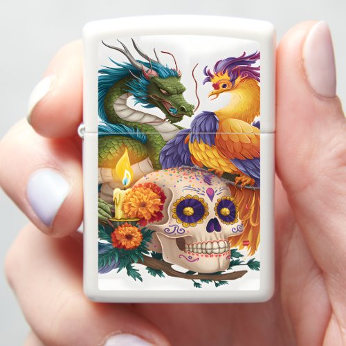 Dragon Phoenix And Skull Day Of The Dead Zippo Lighter