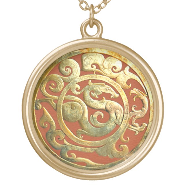 Dragon-Phoenix Chinese Artifact Golden Pendant (Front)