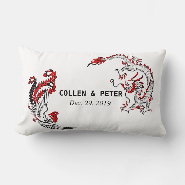 Dragon-Phoenix Chinese Wedding Gift Personalized Lumbar Pillow (Front)
