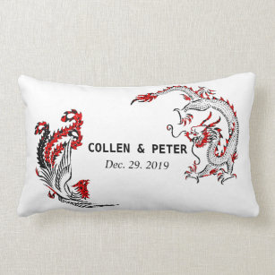 Dragon-Phoenix Chinese Wedding Gift Personalized Lumbar Pillow