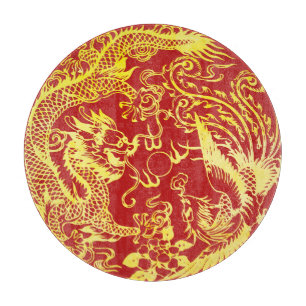 Dragon phoenix Chinese wedding logo Cutting Board
