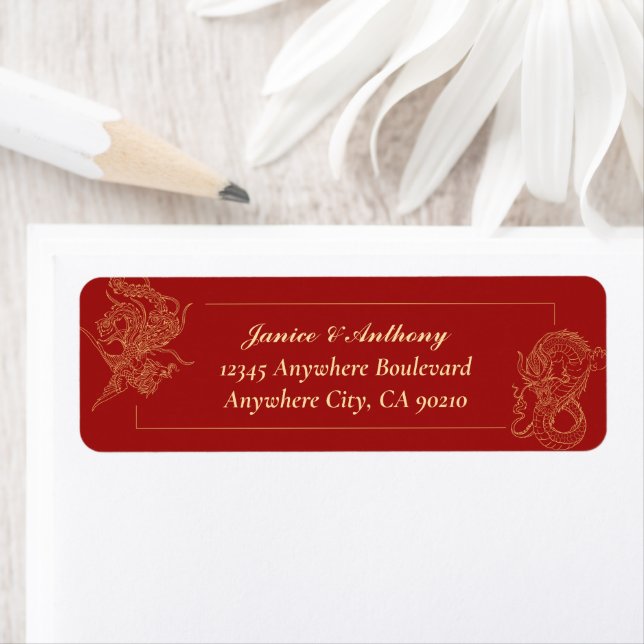 Dragon Phoenix Chinese Wedding Return Address Label (Insitu)