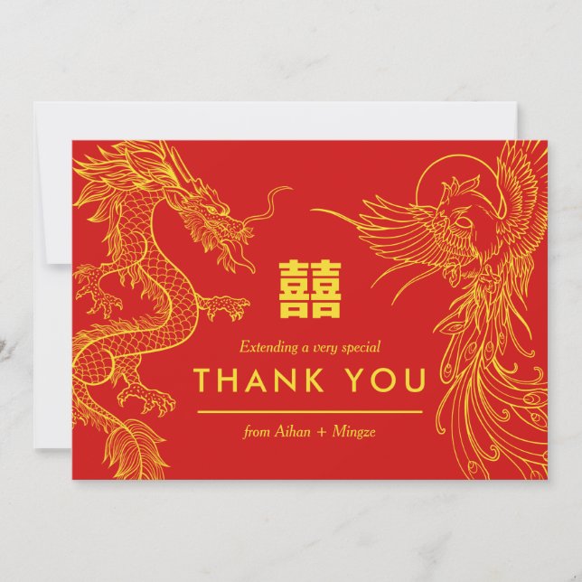 Dragon & Phoenix | Double Happiness Thank You  Card (Front)