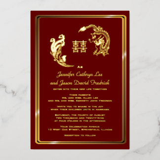 Dragon Phoenix Double Happiness Wedding Gold  Foil Invitation