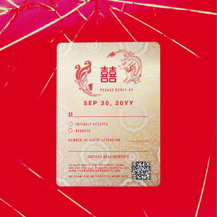 Dragon Phoenix Double Xi Chinese Wedding RSVP Card