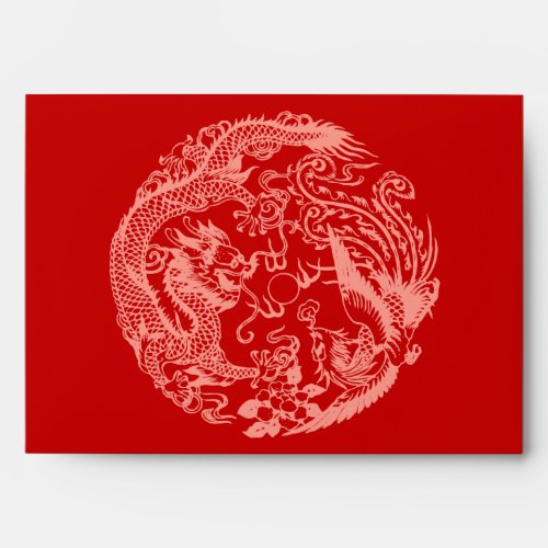 Dragon Phoenix red chinese wedding return address Envelope