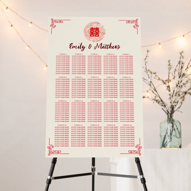 Dragon Phoenix red chinese wedding seating chart Foam Board (In Situ (Stand))