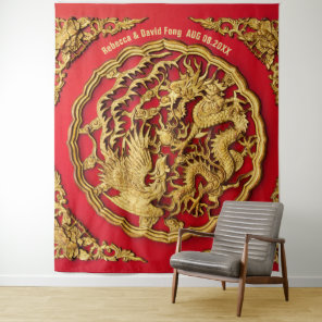 Dragon Phoenix Red Gold Chinese Wedding Backdrop