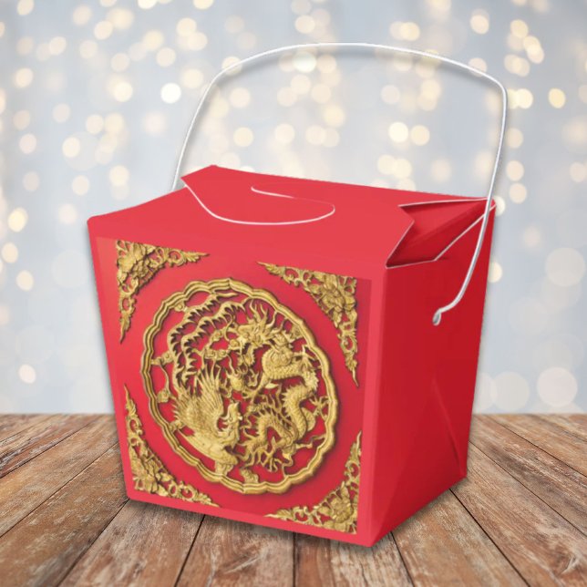 Dragon Phoenix Red Gold Chinese Wedding  Favor Boxes (Dragon Phoenix Red Gold Chinese Wedding Favor Boxes)