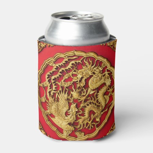 Dragon Phoenix Red Gold Chinese Wedding Favor Can Cooler