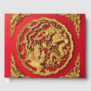 Dragon Phoenix Red Gold Chinese Wedding Favor Guest Book
