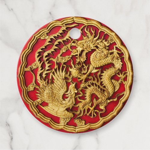 Dragon Phoenix Red Gold Chinese Wedding  Favor Tags
