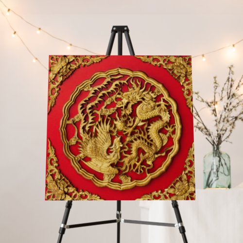 Dragon Phoenix Red Gold Chinese Wedding Foam Board