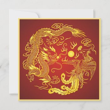 Dragon Phoenix Red Gold Chinese Wedding Invitation by ThemeWeddingBoutique at Zazzle