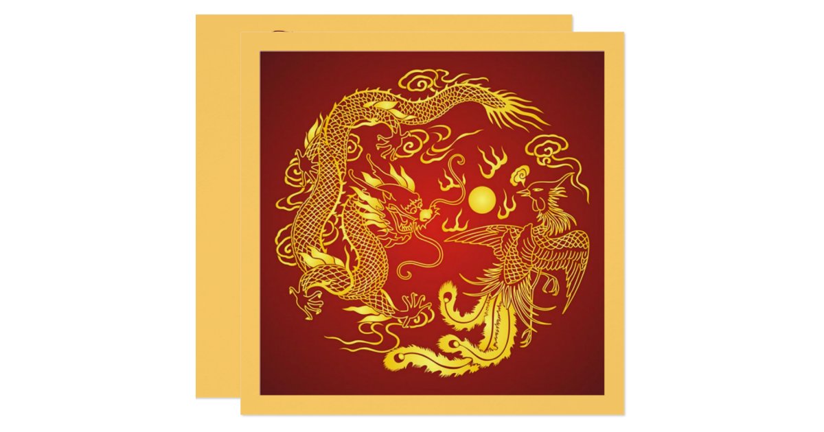 Dragon Phoenix Red Gold Chinese Wedding Invitation Zazzle