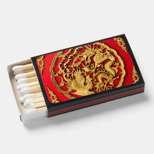 Dragon Phoenix Red Gold Chinese Wedding  Matchboxes