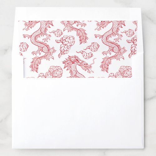Dragon  Phoenix  Red on White Style Envelope Liner