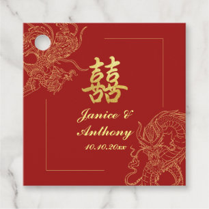 Dragon Phoenix Traditional Red Chinese Wedding Favor Tags